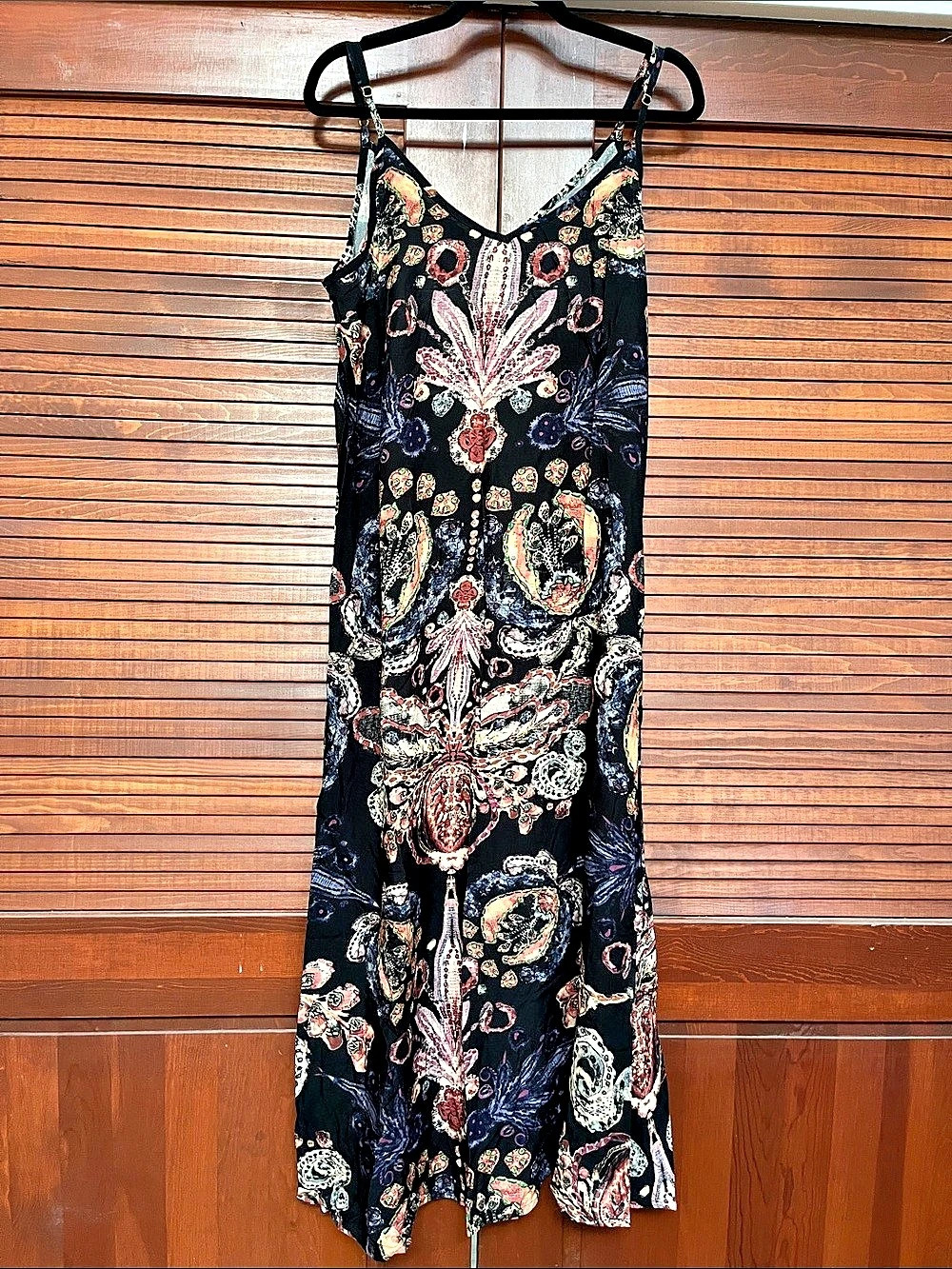 Natural Life Paisley Maxi Dress in Black & Multicolor Large Like New